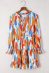 V Neck Long Sleeve Tie Waist Mini Dress